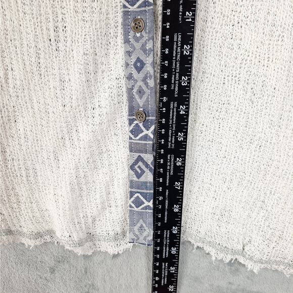 Womens Top Large Boho Chic Knit Country Western Lace Aztec Button Down Feminine - Picture 6 of 8